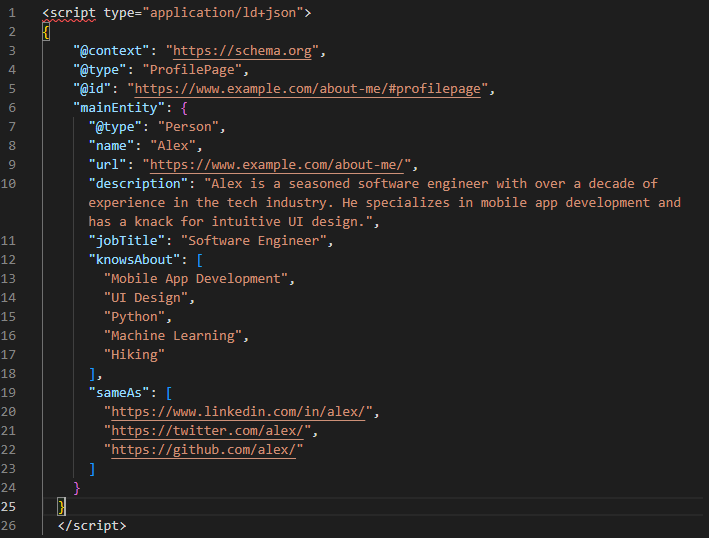 The "jobTitle" and "knowsAbout" property inside person schema