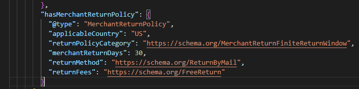 Return policy product schema markup